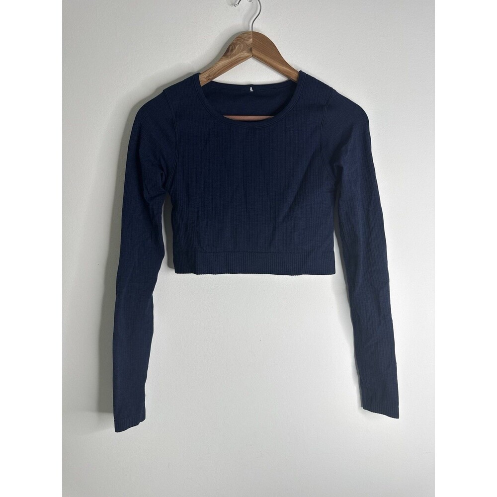 Lululemon Ribbed Long Sleeve Crop Top Blue Gray Size 6 Athletic Yoga